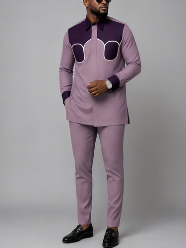TACOHEAL Colorblock Turndown Long Sleeve Men's Set