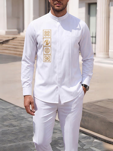 TACOHEAL Mandarin Collar Embroidered Men's Set