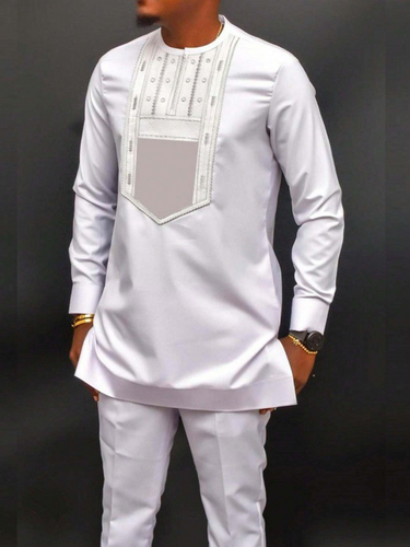 TACOHEAL Heavy Embroidered Long Sleeve White Party Men's Set