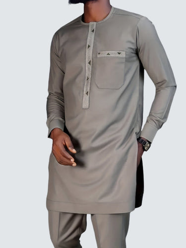 TACOHEAL Gray Embroidered Pants Set With Pockets