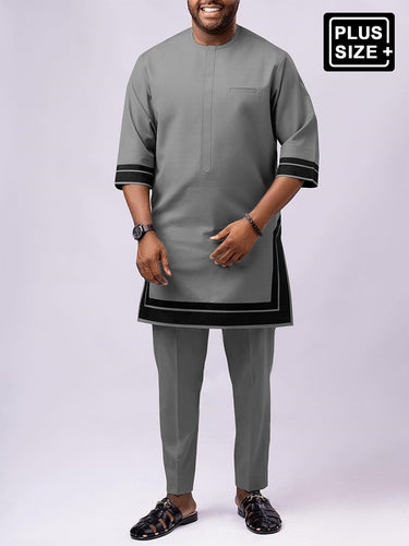 Plus Size Colorblocked Trim Half Sleeve Men's Set