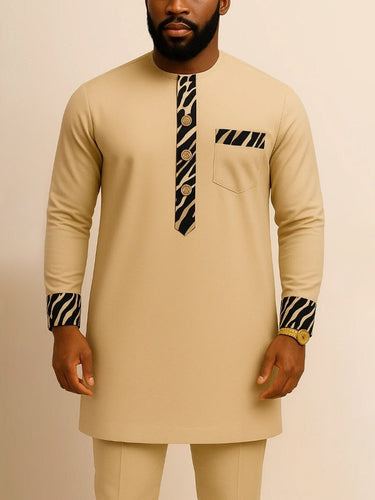 TACOHEAL Zebra Print Trims Round Neck Men's Set