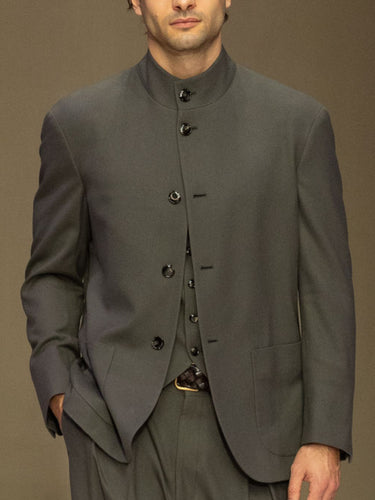TACOHEAL Mandarin Collar Men's Single Breasted Blazer