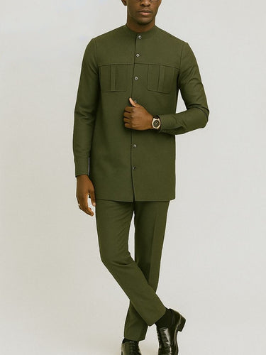 TACOHEAL Solid Button Down Long Sleeve Men's Set