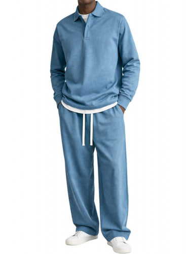 TACOHEAL Solid Long Sleeve Polo Tracksuit Set