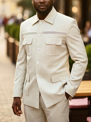TACOHEAL Solid Turndown Long Sleeve Button Men's Set