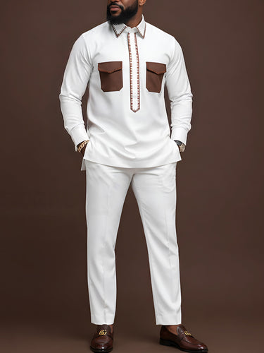 TACOHEAL Colorblock Turndown Long Sleeve Men's Pants Set