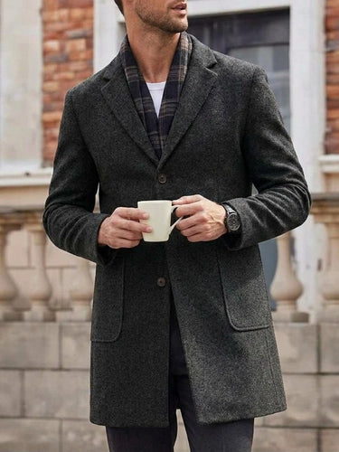TACOHEAL Solid Single Breasted Men's Overcoat