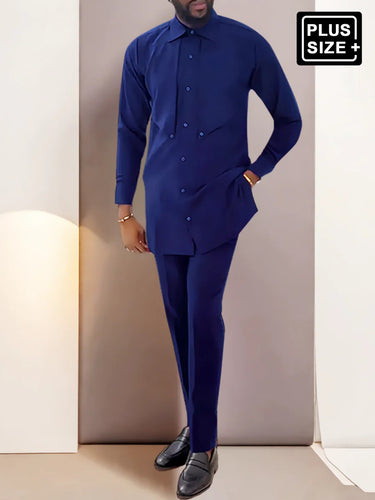 TACOHEAL Plus Size Formal Long Sleeve Button Men's Set