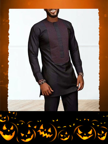 TACOHEAL African Black Long Sleeve Printed Men's Set
