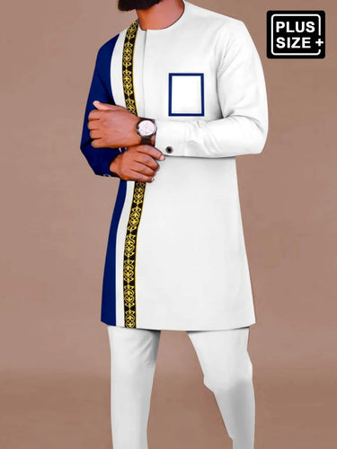 Plus Size African Printed Colorblock Men's Set