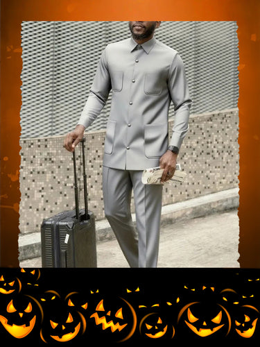 TACOHEAL Long Sleeve Button Down Grey Men's Set