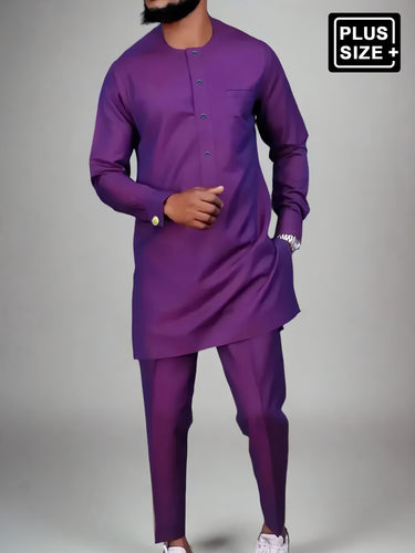 TACOHEAL Plus Size African Plain Purple Long Sleeve Men's Set