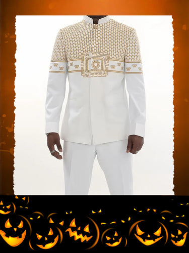 TACOHEAL Printed Long Sleeve White Men's Pants Set