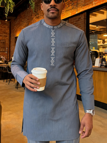 TACOHEAL New Wedding Holiday Grey Embroidered Men's Set