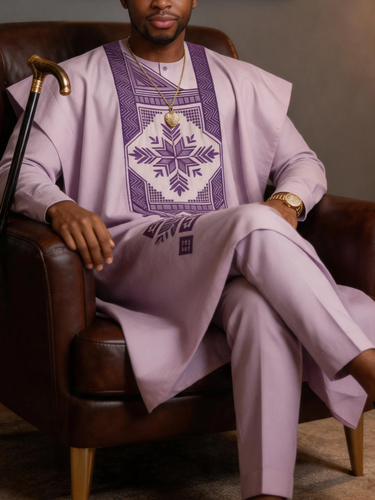 TACOHEAL Embroidery Blue Agbada 3 Pieces Set For Men