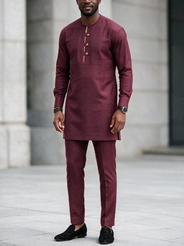 TACOHEAL Round Neck Button Long Sleeve Men's Set