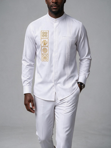 TACOHEAL Mandarin Collar Embroidered Men's Set