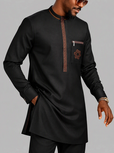 TACOHEAL Embroidered Pocket Long Sleeve Men's Set