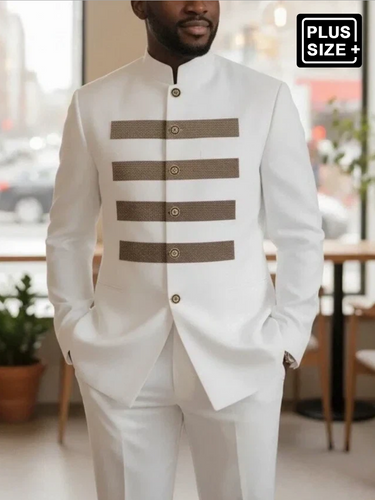 TACOHEAL Plus Size Printed Long Sleeve Wedding Men's Set
