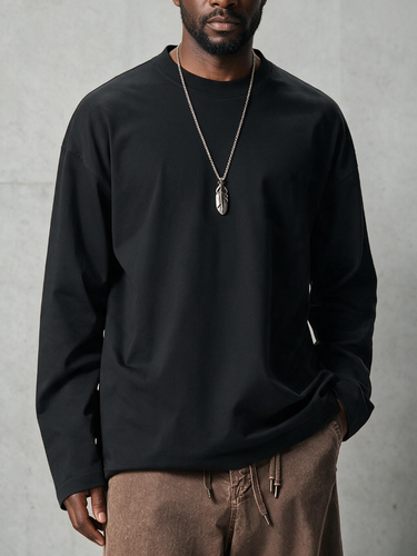TACOHEAL Solid Color Men's Long Sleeve Cotton T-Shirt
