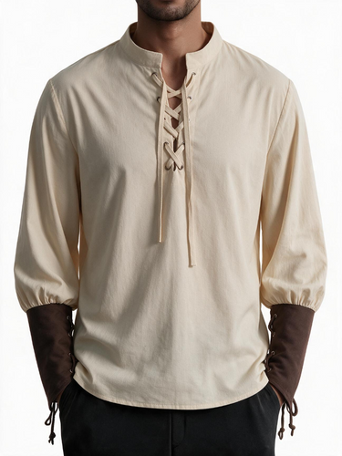TACOHEAL Medieval Lace Up Men's Pirate Shirt
