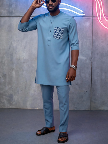 TACOHEAL Embroidered Pocket Short Sleeve Men's Set