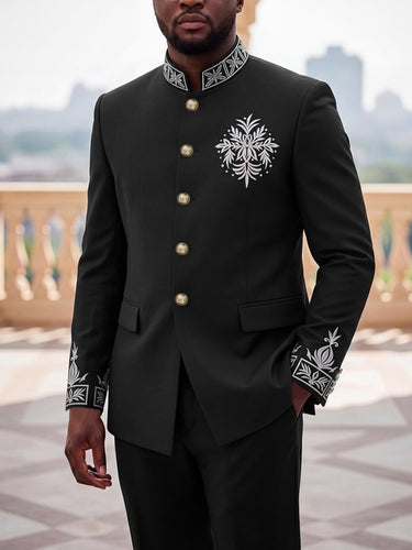 TACOHEAL Mandarin Collar Embroidered Long Sleeve Men's Set