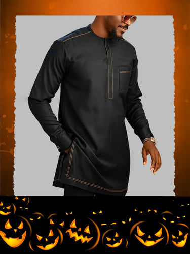 TACOHEAL Long Sleeve Black Embroidered Men's Set