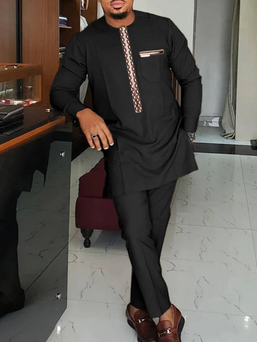 TACOHEAL Black Embroidered Pocket Men's Shirt And Pants
