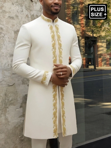 TACOHEAL Plus Size Embroidered Zip-Up Long Sleeve Men's Pants Set