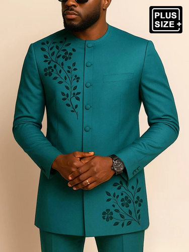 TACOHEAL Plus Size Embroidered Long Sleeve Men's Set