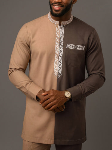 TACOHEAL Colorblock Embroidered Long Sleeve Men's Set
