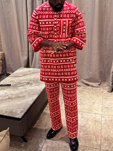 TACOHEAL Round Neck Printed Men's Pants Set