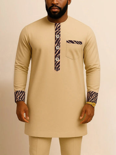TACOHEAL Zebra Print Trims Round Neck Men's Set