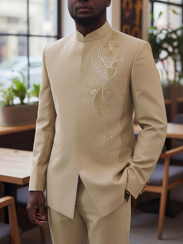 TACOHEAL Bird Embroidered Long Sleeve Men's Pants Set