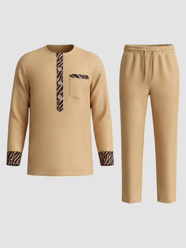 TACOHEAL Zebra Print Trims Round Neck Men's Set
