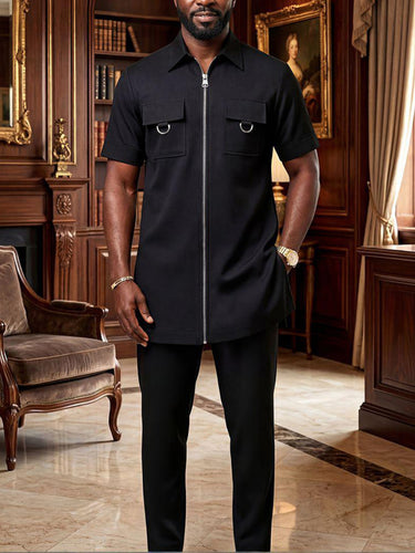 TACOHEAL Zip-Up Black Short Sleeve Men's Set