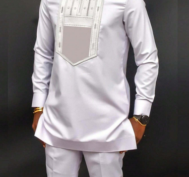 Heavy Embroidered Long Sleeve White Party Men's Set