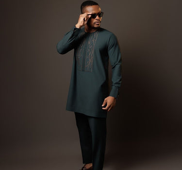 African Round Neck Gilt Embroidered Men's Set