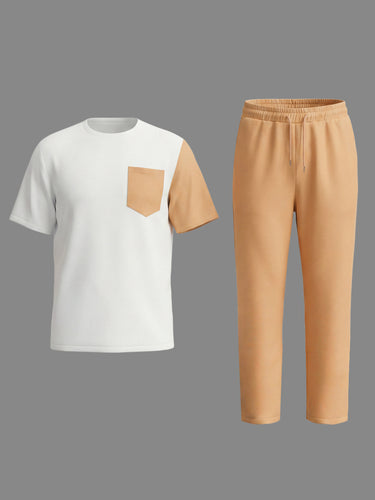 TACOHEAL Colorblock Short Sleeve Men's Pants Set