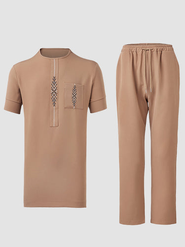 TACOHEAL African Embroidered Short Sleeve Men's Set