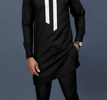 Plus Size Black Striped Printed Long Sleeve Men's Set