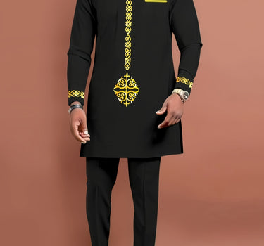 African Ethnic Gilt Printed Black Men's Set