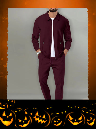TACOHEAL Solid Zip-Up Long Sleeve Men's Pants Set