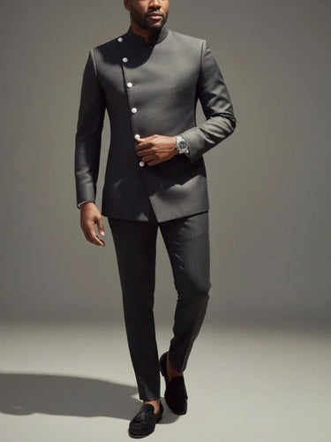 TACOHEAL Mandarin Collar Metal Button Long Sleeve Men's Set