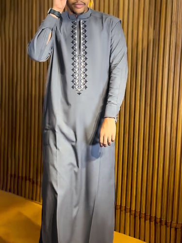 TACOHEAL Ethnic Embroidered Men's Gray Agbada 3 Pieces Set