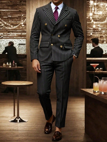 TACOHEAL Classic Striped Double Breasted Men's 2 Piece Suit