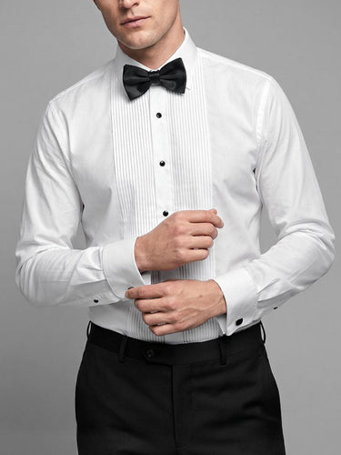 TACOHEAL Pleated Front Solid Men's Tuxedo Shirt