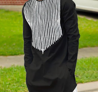 Casual Black Striped Printed Long Sleeve Men's Set